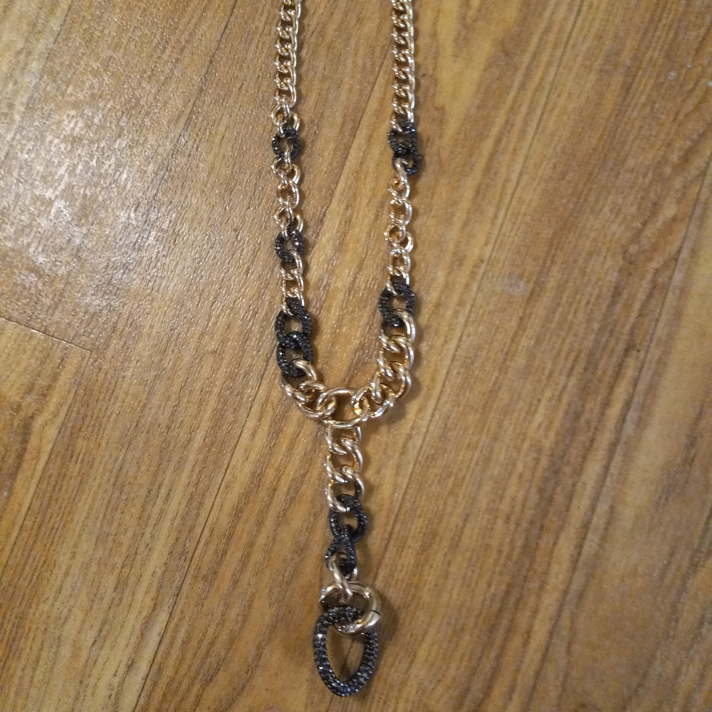 NATASHA, vintage Necklace  Gold and Black Sparkle Chain Necklace. Nice Weight.